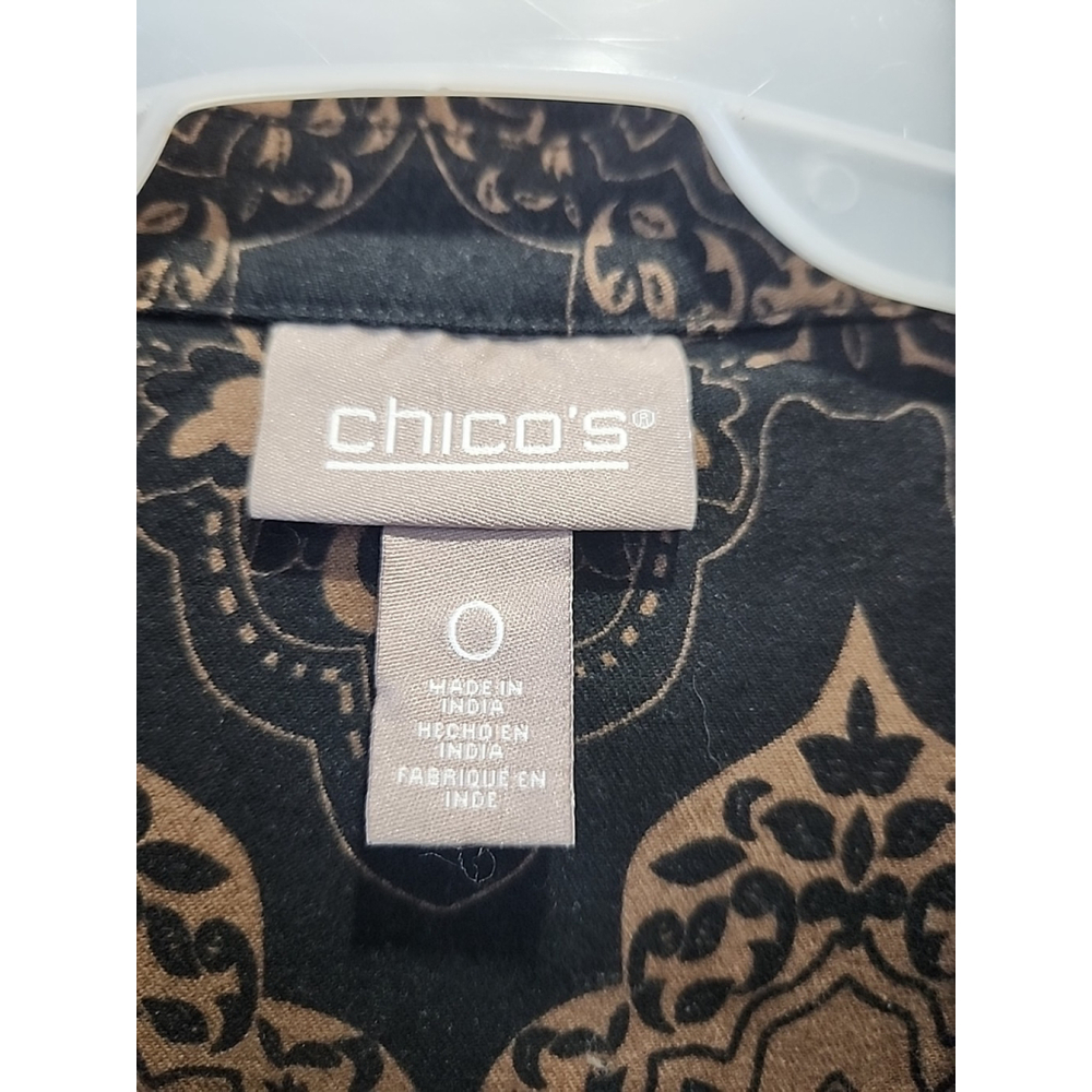 Chicos Black&Tan Jacket Sz 0 Brocade Shacket Jean Style Casual, NWOT - Picture 2 of 13